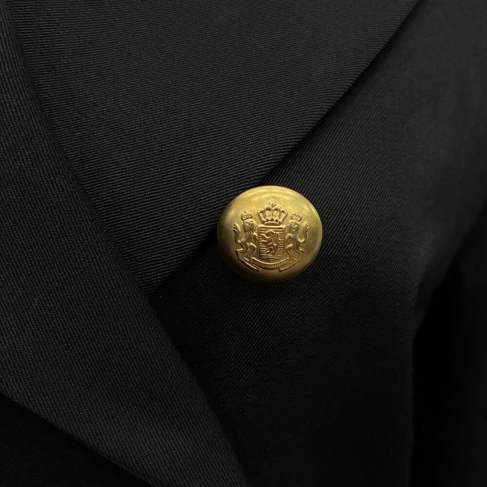 VTG J. Peterman Black Double Breasted Wool Officer's Peacoat Jacket Size 16 - Picture 3 of 6
